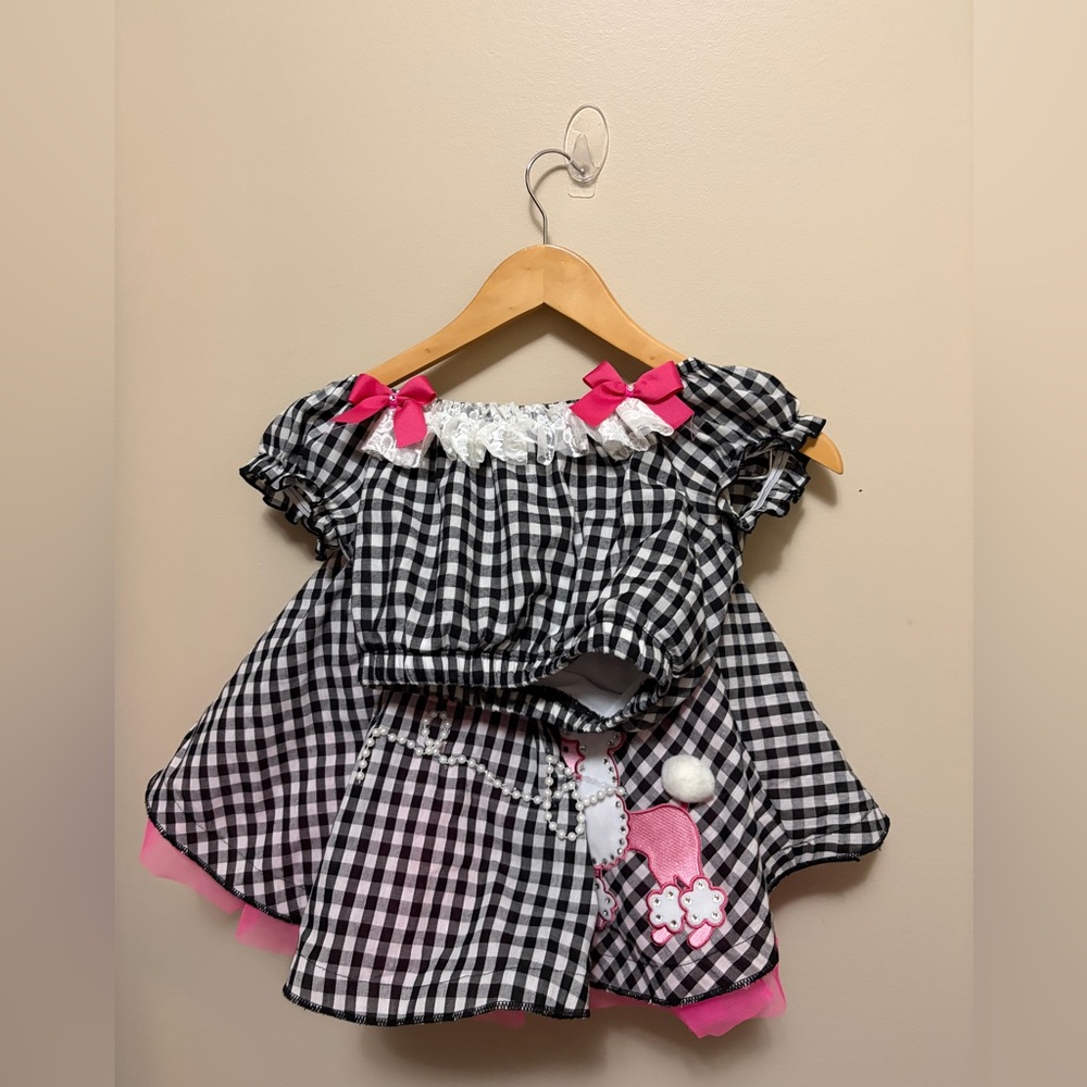 Black and White Gingham Dress with Pink Accents